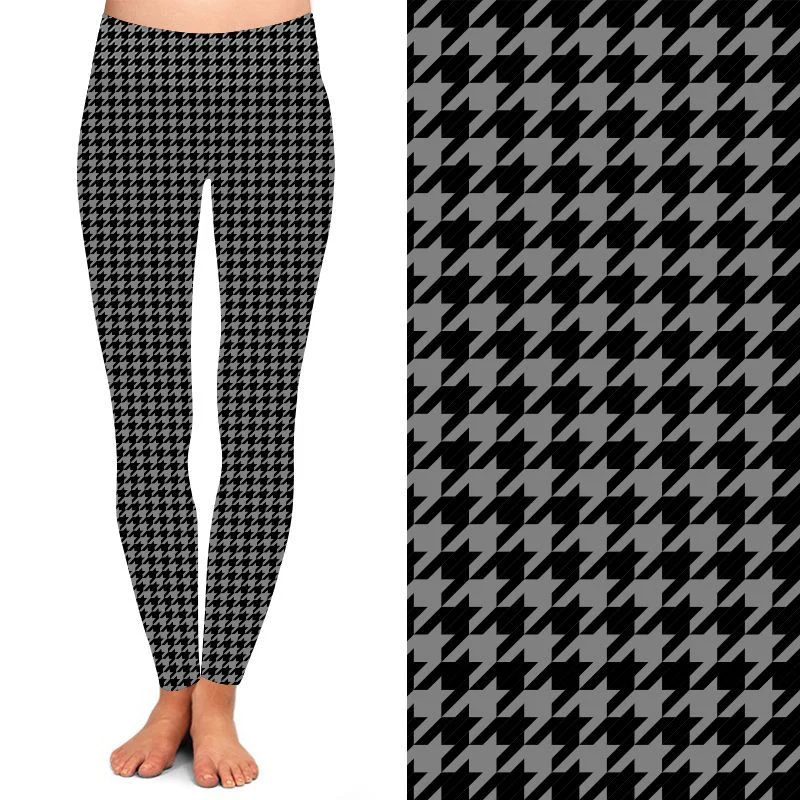 24/7 Full Length Leggings – Mono Houndstooth Halloween Pattern - Image 2