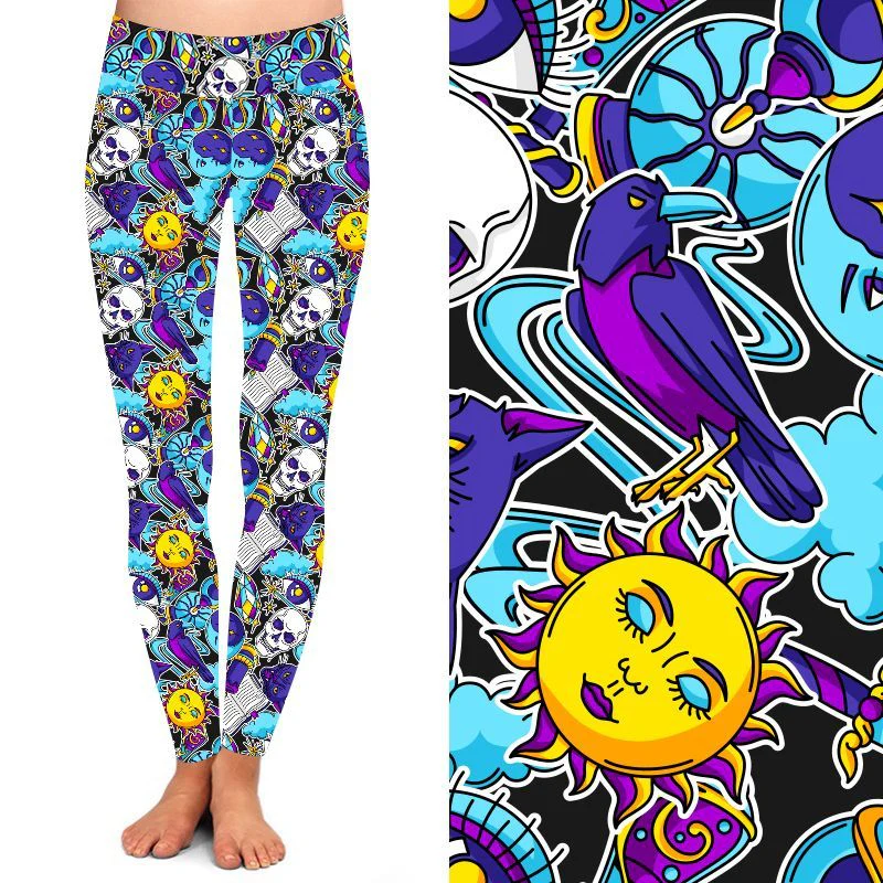 24/7 Full Length Leggings – Mystic Symbols Halloween Pattern - Image 2