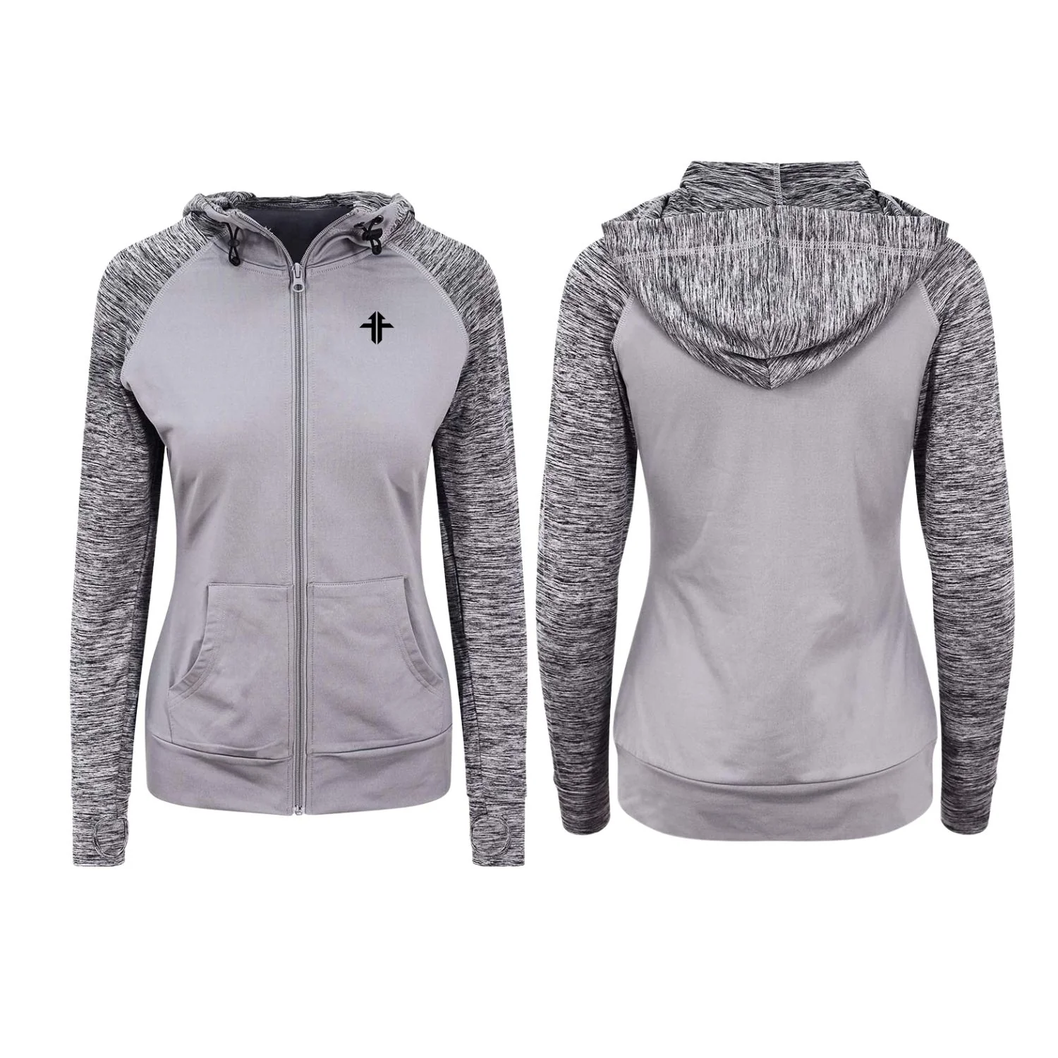 Ladies Cool Active Contrast Zoodie - Grey/Grey Melange