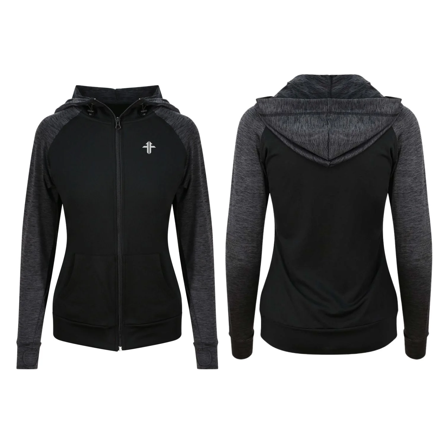 Ladies Cool Active Contrast Zoodie - Black/Black Slate Melange